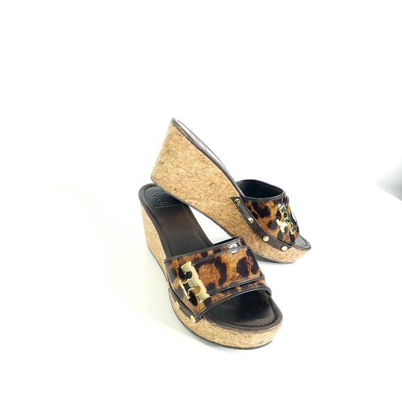 Tory Burch tortoise shell wedge slide sandals size 9.5 - Picture 10 of 11